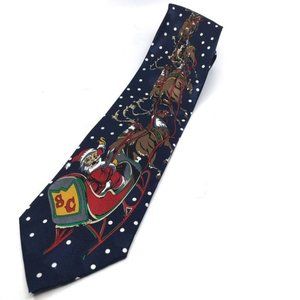American Accessories Santa Clause Reindeer Sleigh Christmas Neck Tie Navy Blue